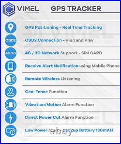 4G GPS Tracker OBD2 Live Remote Listening Microphone Geo-Fence 3G Alarm Sensor